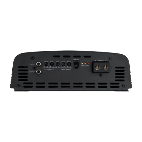 Amplifier signal panel with RCA inputs, filter controls and speaker terminals