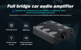 Audiopipe full-bridge amplifier graphic listing 5000W maximum, 9–16V operation and 10 Hz–20 kHz frequency response