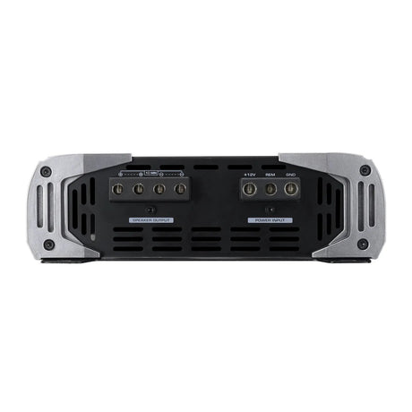 Amplifier end panel with separate speaker-output and power-input terminal blocks