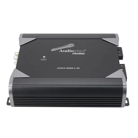Top and side view of an Audiopipe APHT-1000.1-H1 amplifier with silver corner accents