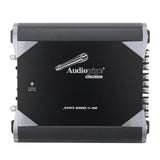 Overhead view of an Audiopipe APHT-2000.4-H2 amplifier with a black panel and silver corner accents