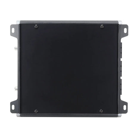 Plain black amplifier underside with four corner mounting tabs