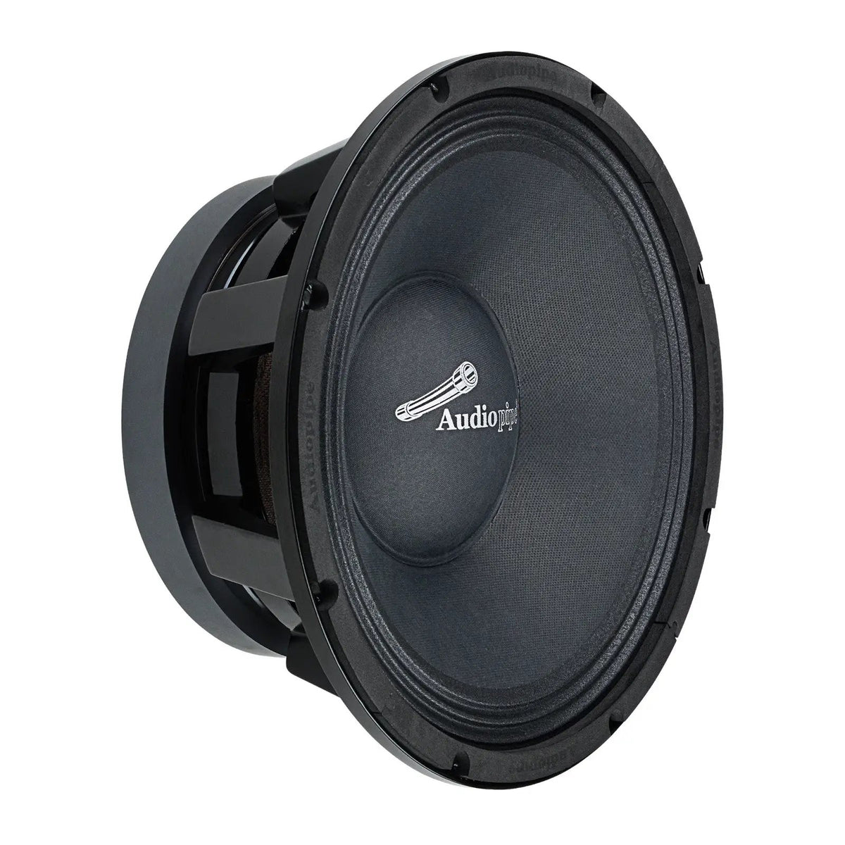 Black Audiopipe loudspeaker, angled view