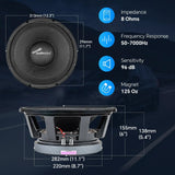 Audiopipe midrange speaker dimensions and specifications: 8 ohms, 50–7000Hz, 96dB sensitivity and 138mm mounting depth