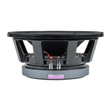 Audiopipe midrange loudspeaker side view showing its open basket, magnet and terminals