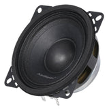 Angled black Audiopipe speaker with four projecting mounting tabs and exposed rear terminals