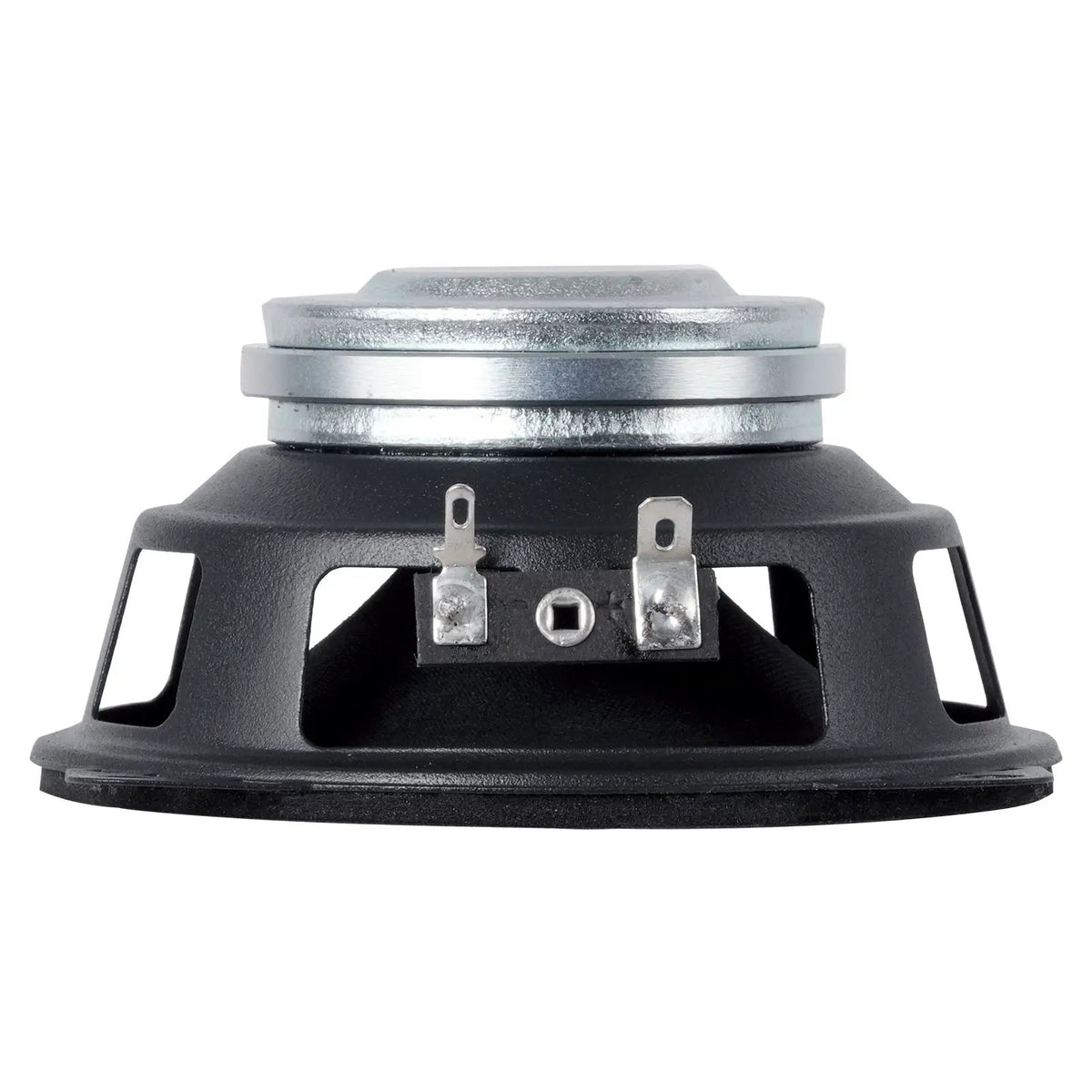 Small loudspeaker, side view of basket, magnet and terminals