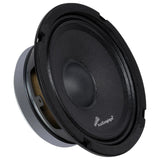 Angled black Audiopipe speaker showing its cone, shallow basket and gray rear magnet