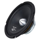 Angled view of a black Audiopipe speaker with a silver bullet-shaped center and 8-ohm marking