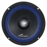Front view of an Audiopipe speaker with a blue surround and silver bullet-shaped center