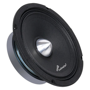 Audiopipe midrange loudspeaker with a silver bullet center, angled view