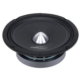 Angled black Audiopipe speaker with a silver bullet-shaped center and exposed basket terminals