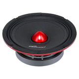 Angled Audiopipe speaker with a black cone, red bullet center and red basket