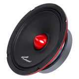 Angled black Audiopipe speaker with a red bullet-shaped center and red-trimmed basket