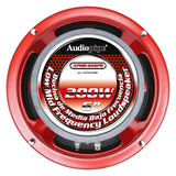 Audiopipe loudspeaker rear magnet label showing APMB-628PR, 6-inch size and 200W