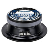 Rear of Audiopipe midrange speaker showing its magnet label and terminals