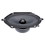 Oval black speaker with a pointed center and projecting mounting tabs, viewed at an angle