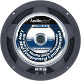 Rear of the Audiopipe APMB-8-D speaker, labeled 8 inches and 8 ohms around its central vent