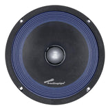 Front of an Audiopipe speaker with a blue pleated surround and silver center dome