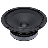 Angled front view of a black Audiopipe speaker with a domed dust cap and round mounting flange