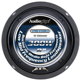 Rear view of an Audiopipe speaker with an APMB-838SB-D label marked 8 inches, 8 ohms and 300W
