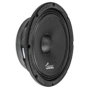 Upright angled Audiopipe Flat speaker with a black cone and shallow basket