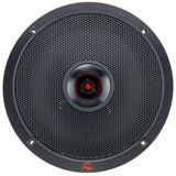 Audiopipe loudspeaker front view with a black mesh grille and red bullet-shaped center