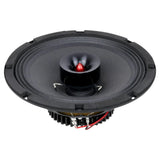 Black coaxial speaker with an exposed cone and red-tipped center horn