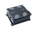 Audiopipe APMOX-165.4 amplifier with four silver mesh vents, RCA inputs and adjustment controls