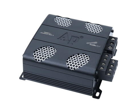 Angled view of an Audiopipe APMOX-165.4 amplifier with four silver mesh vents and 700W marking