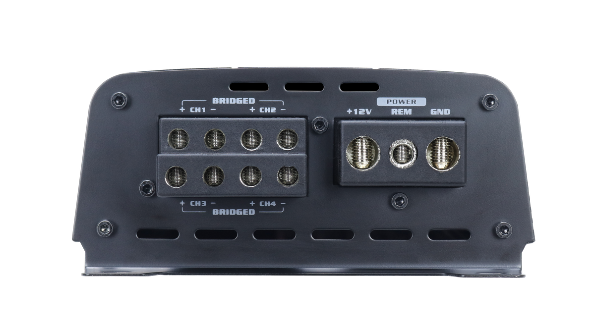 Audiopipe four-channel amplifier output panel with speaker and power terminals