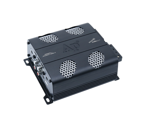 Audiopipe APMOX-280.4 amplifier viewed from its RCA input and control end