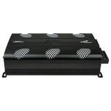 Audiopipe mini amplifier side and top view showing its black housing and silver mesh vents