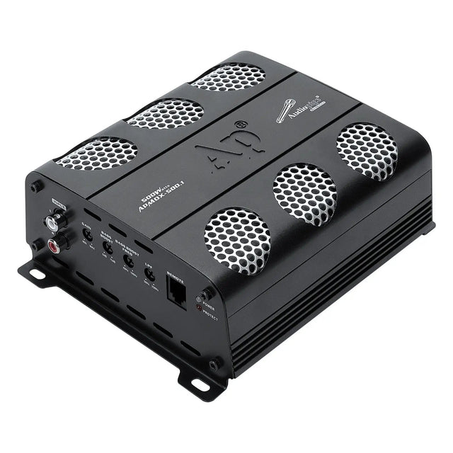 Audiopipe APMOX-500.1 amplifier with silver mesh vents