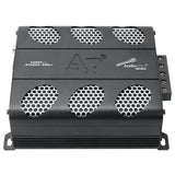 Audiopipe APMOX-500.1 amplifier top angle with six silver mesh vents and side terminals