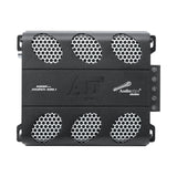 Audiopipe APMOX-500.1 amplifier top view showing six silver mesh vents and the AP logo