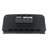 Amplifier terminal panel labeled for speaker output and power connections