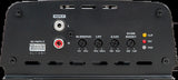 Audiopipe APMOX-800.1 amplifier input panel with RCA connections, subsonic, low-pass, gain and bass boost controls.