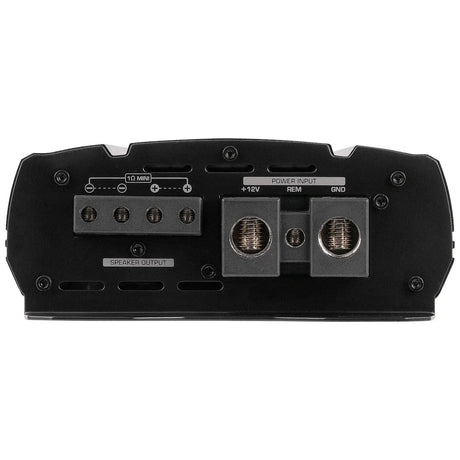 Amplifier output panel with speaker terminals and large power-input terminals