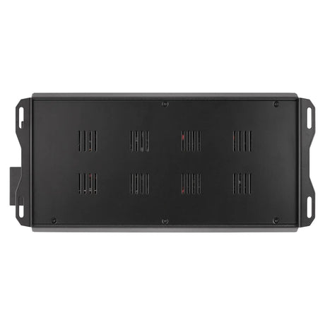 Audiopipe amplifier underside showing a flat black base plate, ventilation slots and mounting tabs