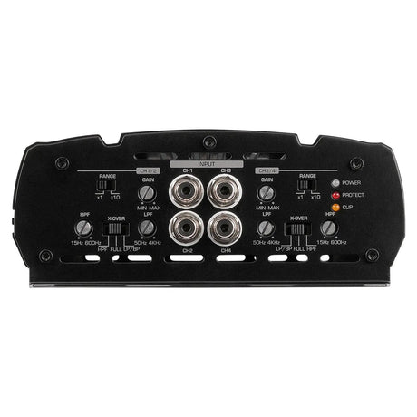 Audiopipe amplifier input panel with four RCA sockets and gain and filter adjustments