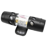 Audiopipe inline fuse holder with a transparent center, black end caps and mounting base