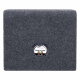 Carpeted rear of subwoofer enclosure with recessed connection terminals