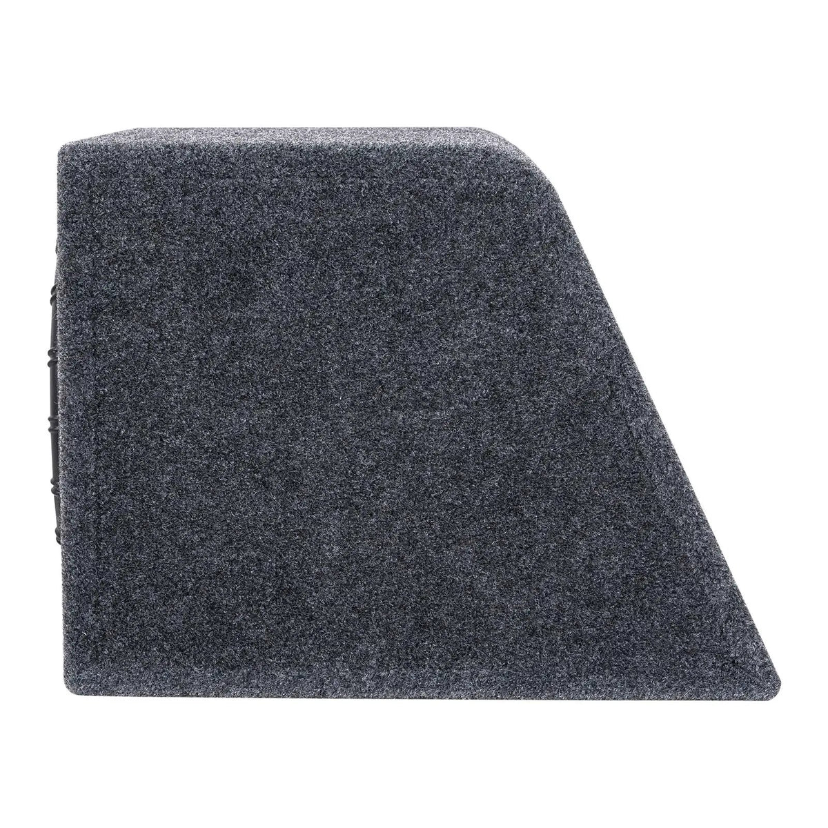 Audiopipe carpeted speaker enclosure end view showing its sloped profile