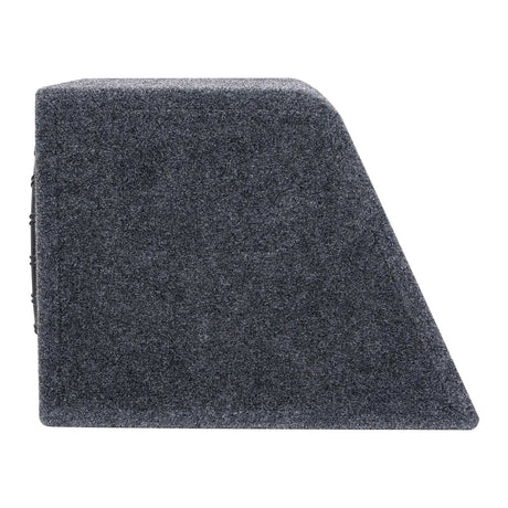 Audiopipe carpeted speaker enclosure end view showing its sloped profile