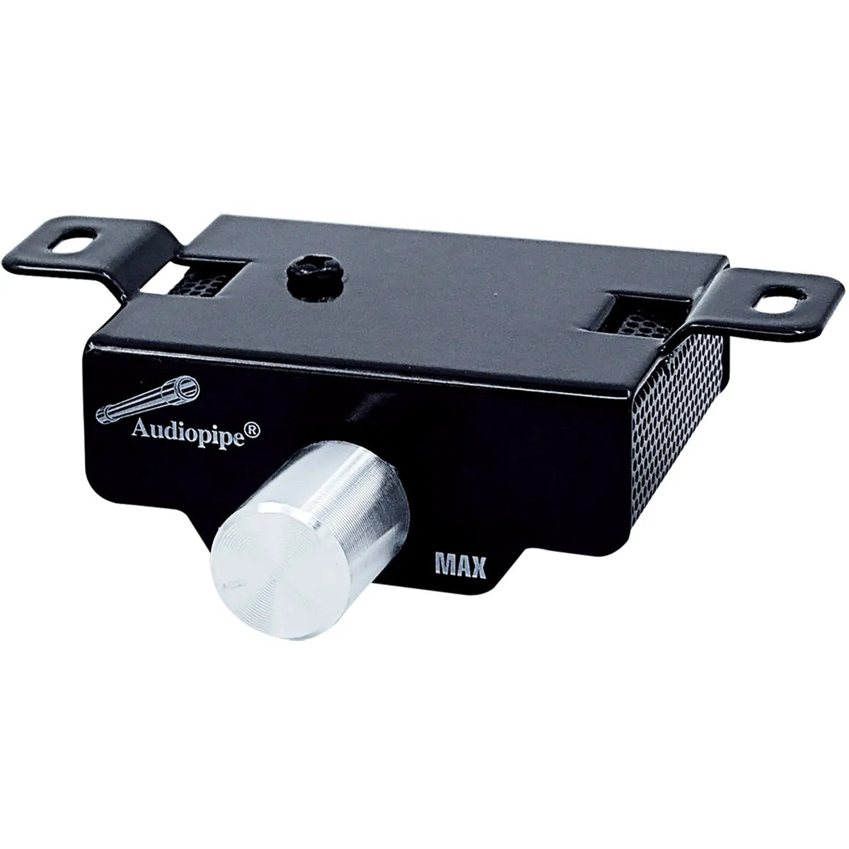 Bass-level remote with silver knob and black mounting bracket