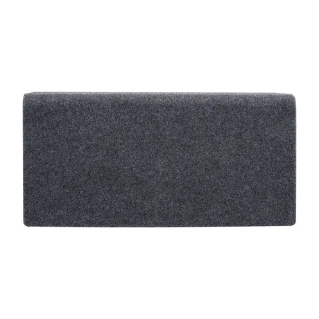 Plain gray-carpeted rear panel of a rectangular speaker enclosure