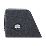 Audiopipe carpeted speaker enclosure end view showing its sloped profile and recessed terminals