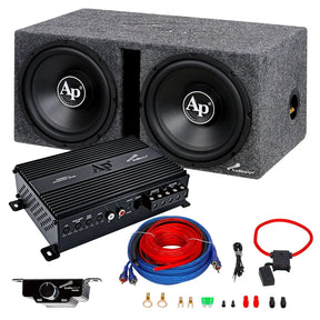 Audiopipe bass package with a dual-subwoofer enclosure, amplifier, remote control, cables and wiring hardware