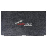 Rear of an Audiopipe subwoofer enclosure covered in gray carpet with an embroidered Audiopipe logo